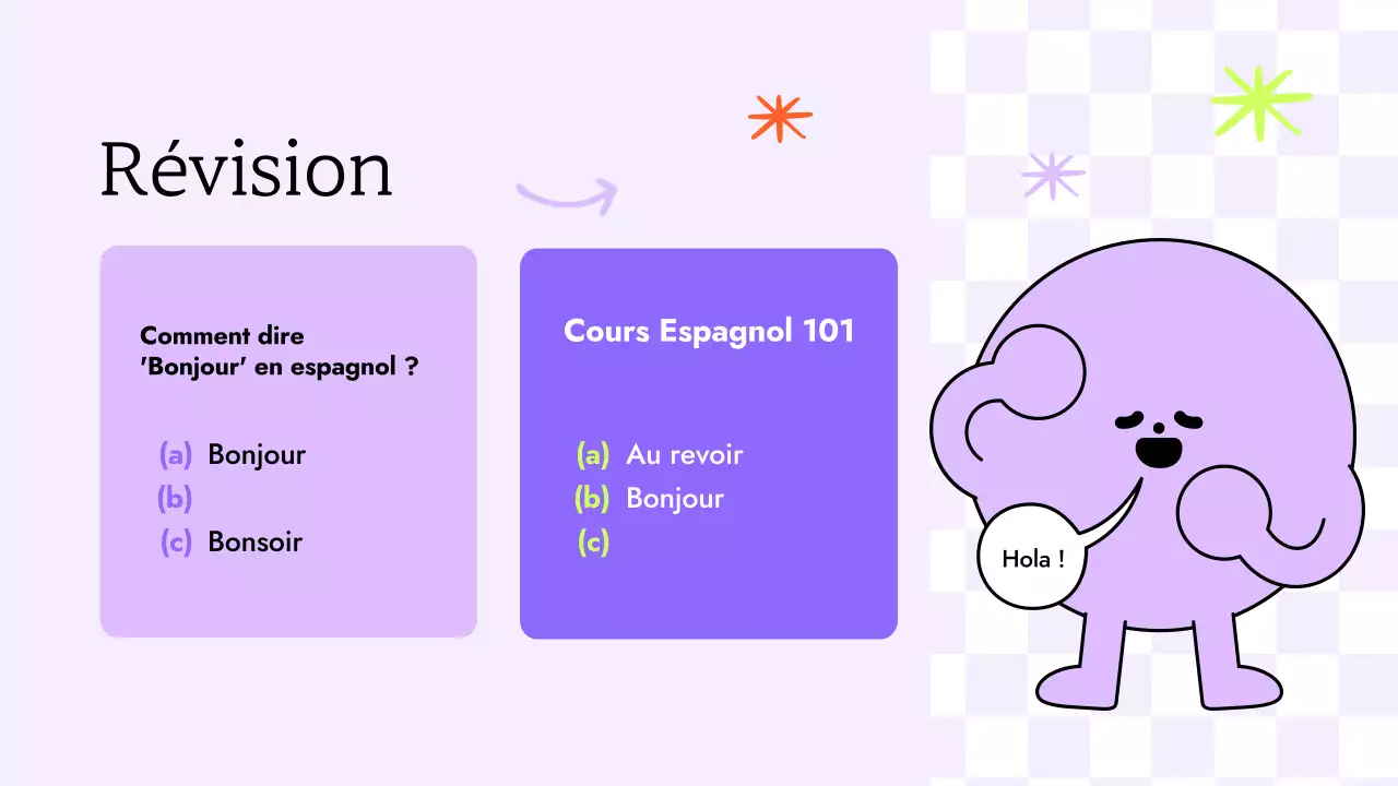 ILLUSTRATION COLORÉE, AMUSANTE ET TENDANCE COURS D'ESPAGNOL POUR ENFANTS PRÉSENTATION