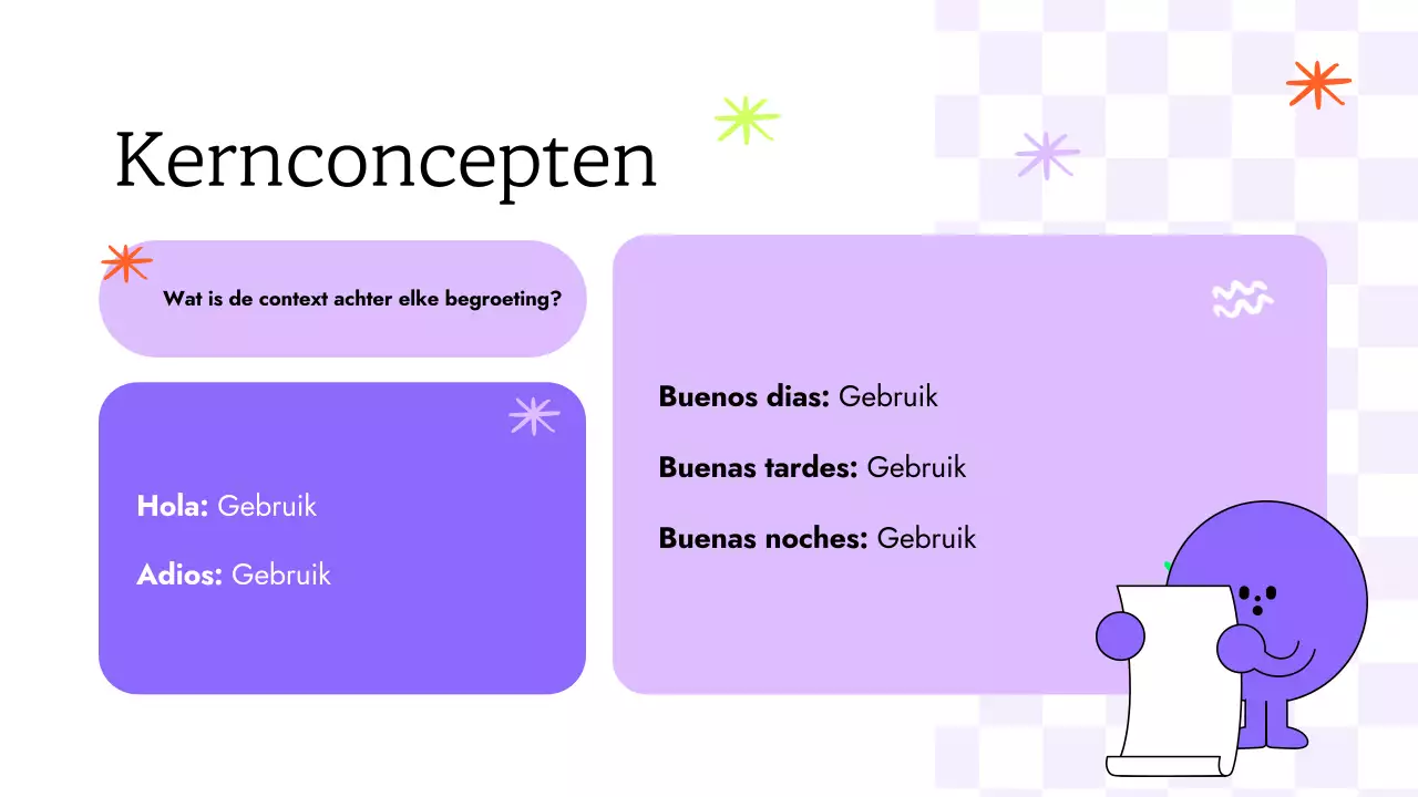 TRENDY LEUKE KLEURRIJKE ILLUSTRATIE SPAANSE LES VOOR KINDEREN PRESENTATIE