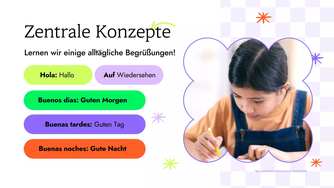 TRENDY SPASS BUNTE ILLUSTRATION SPANISCH KLASSE FÜR KINDER PRÄSENTATION