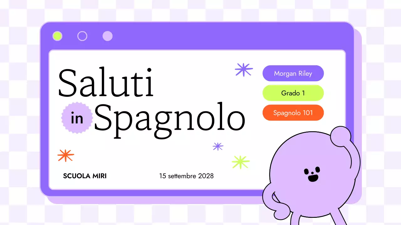 ILLUSTRAZIONE COLORATA E DIVERTENTE DI TENDENZA LEZIONE DI SPAGNOLO PER BAMBINI PRESENTAZIONE
