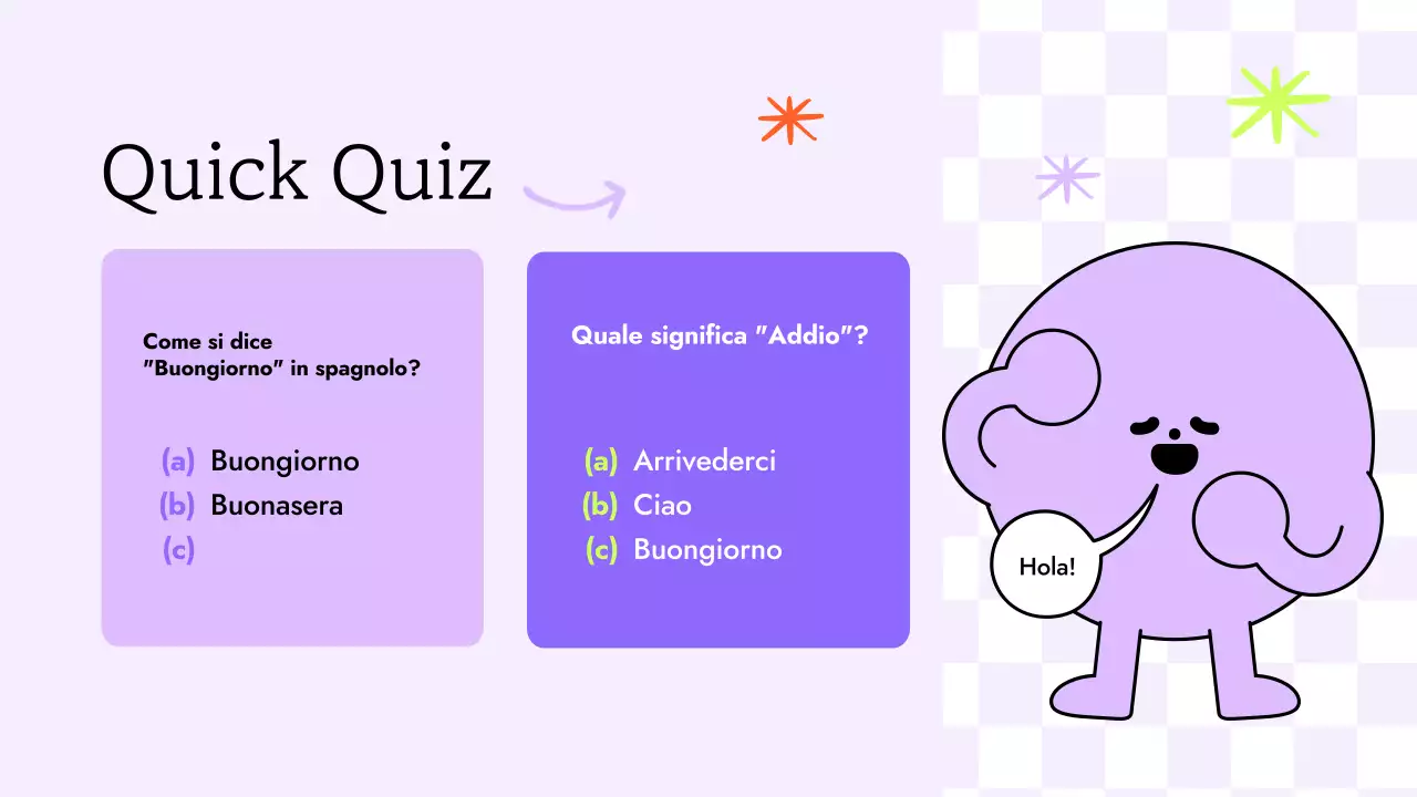 ILLUSTRAZIONE COLORATA E DIVERTENTE DI TENDENZA LEZIONE DI SPAGNOLO PER BAMBINI PRESENTAZIONE