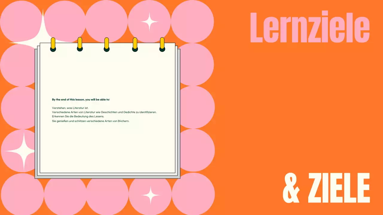 TRENDIGE, FARBENFROHE PRÄSENTATION FÜR DEN LITERATURUNTERRICHT