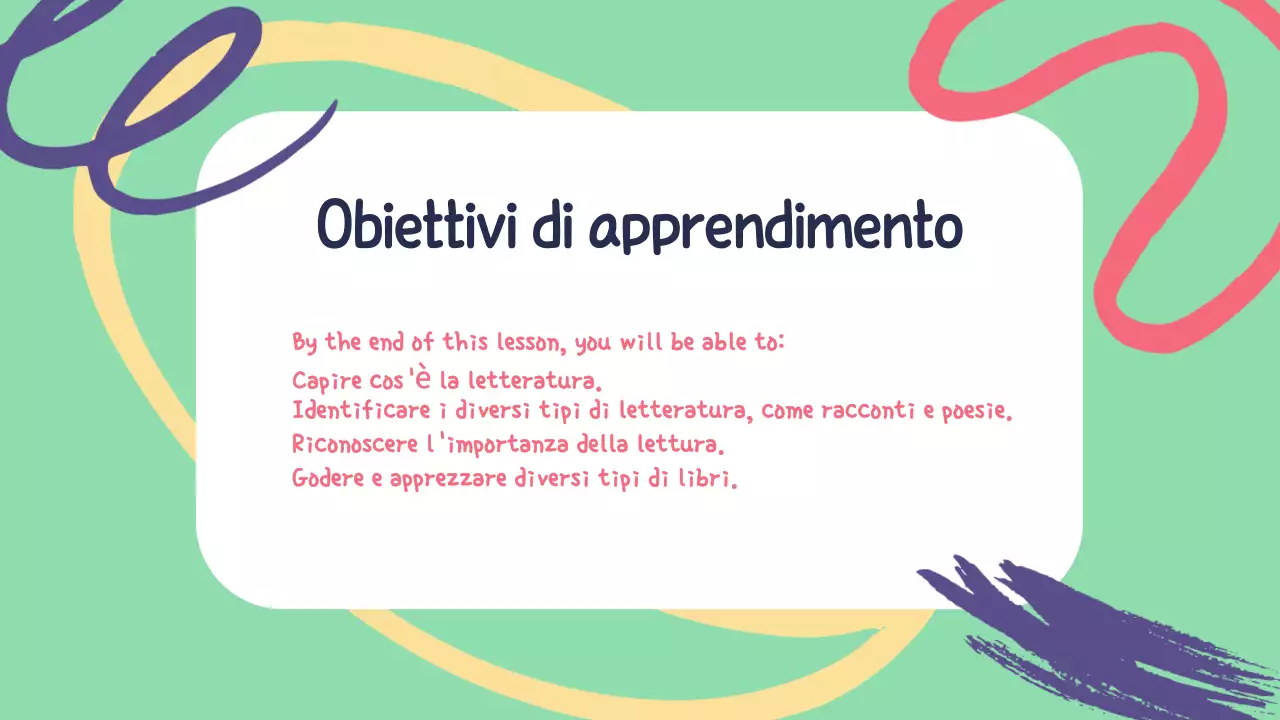 Giallo Verde Materiale illustrativo della classe Presentazione della letteratura