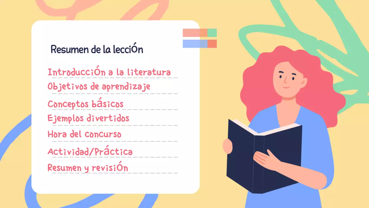 Amarillo Verde Material de clase ilustrativo Presentación de la literatura