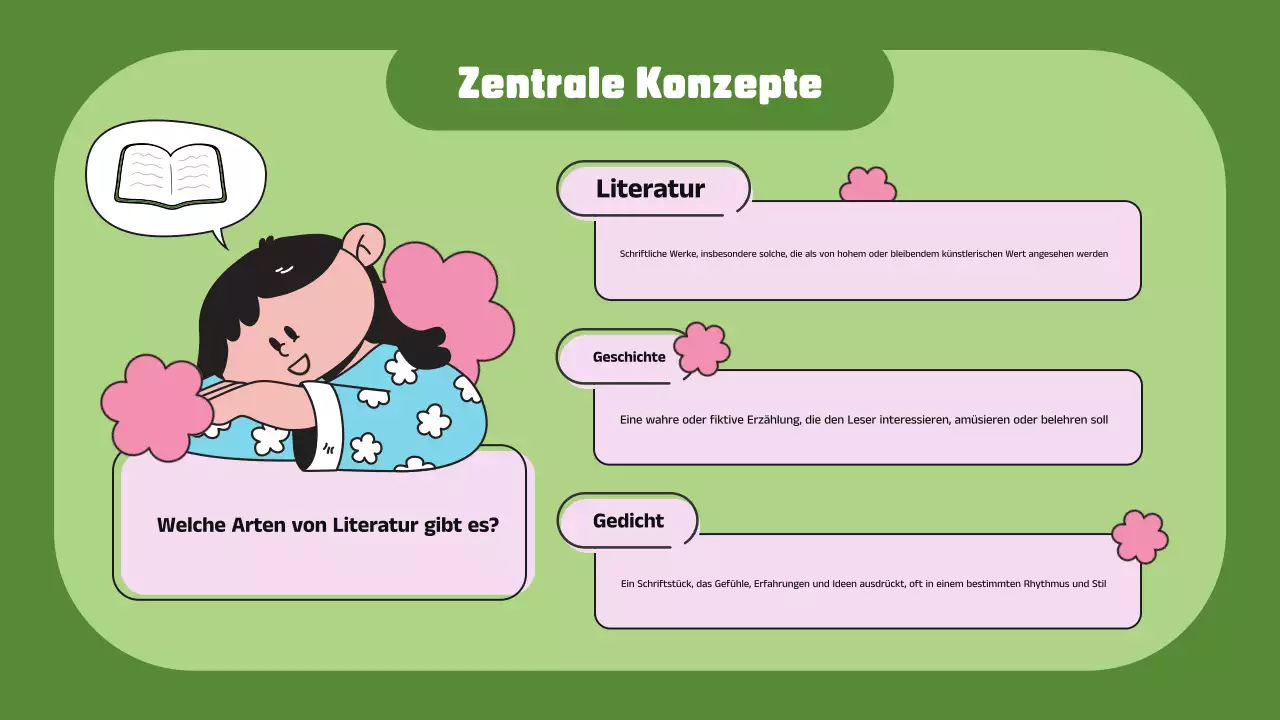 Blaue und grüne illustrative Einführung in die Literatur Präsentation