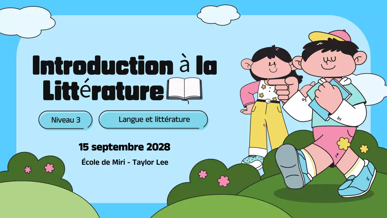 Présentation de l'introduction à la littérature en bleu et vert (en anglais)