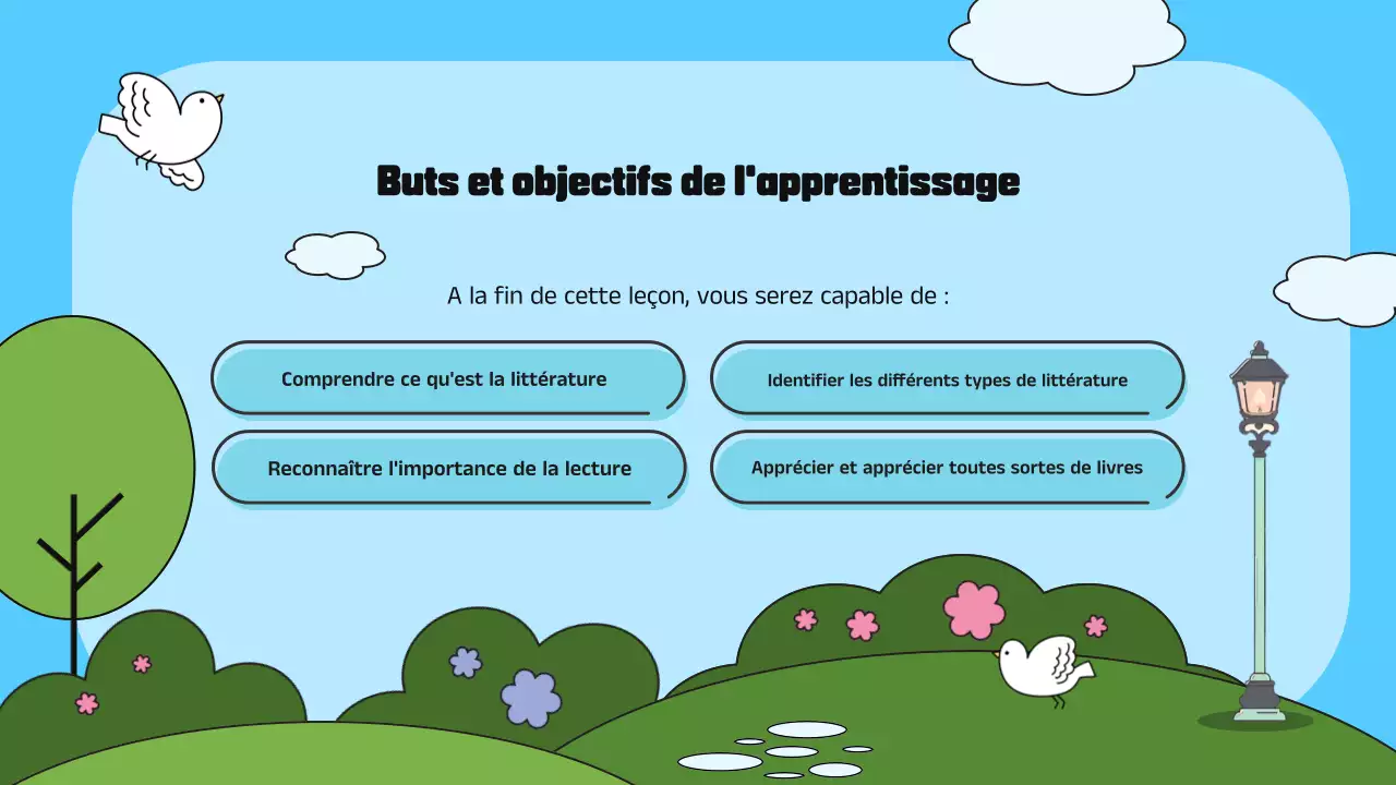 Présentation de l'introduction à la littérature en bleu et vert (en anglais)