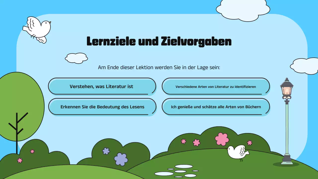 Blaue und grüne illustrative Einführung in die Literatur Präsentation