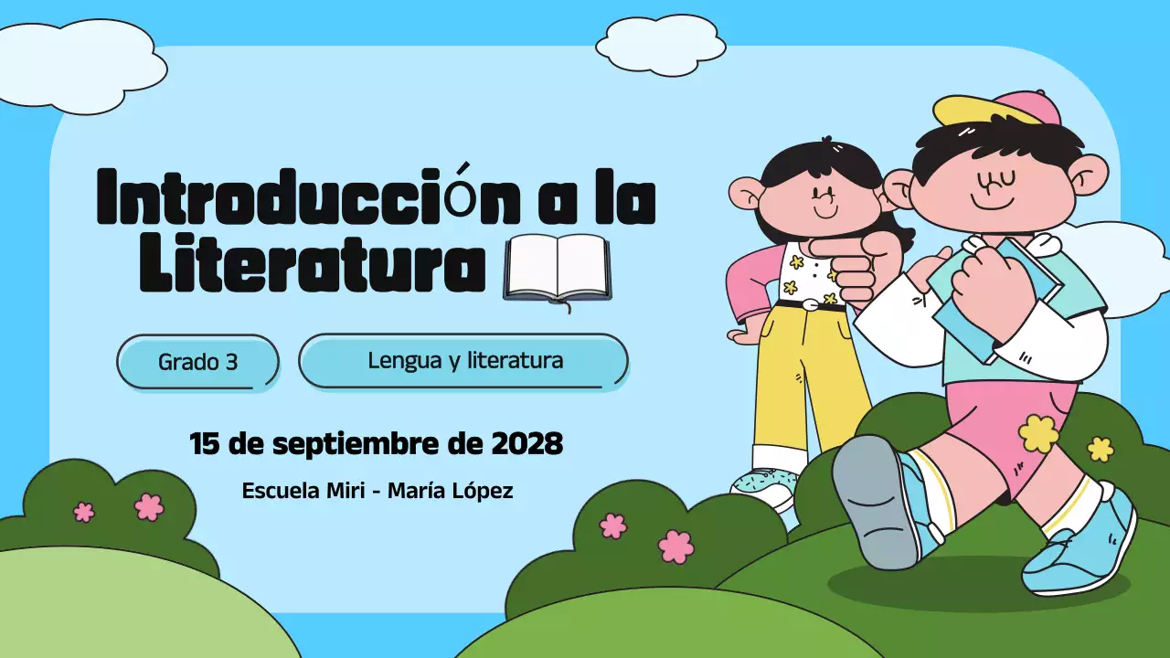 Presentación ilustrativa azul y verde de la introducción a la literatura