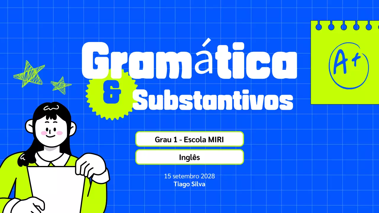 APRESENTAÇÃO DE AULA DE GRAMÁTICA ILUSTRATIVA, MODERNA, OUSADA E COLORIDA PARA CRIANÇAS