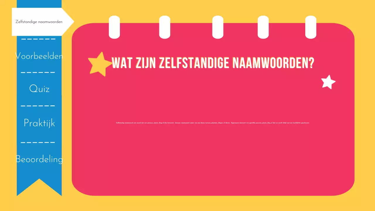 Presentatie over speelse grammatica en zelfstandige naamwoorden voor de basisschool