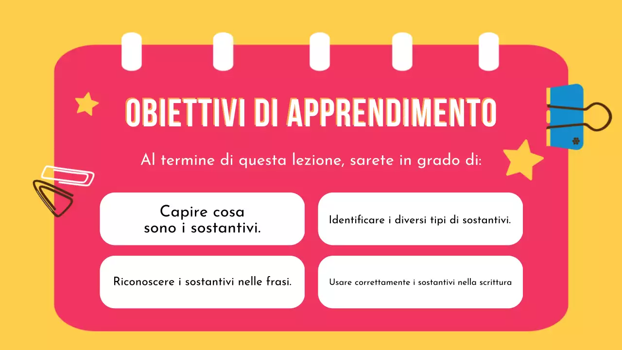 Presentazione ludica di grammatica e sostantivi per la scuola elementare