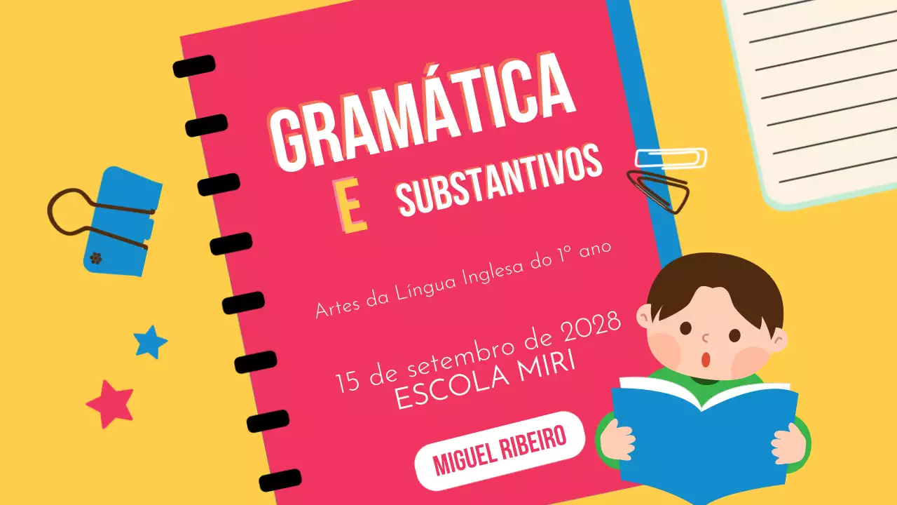 Apresentação lúdica sobre gramática e substantivos para a escola primária