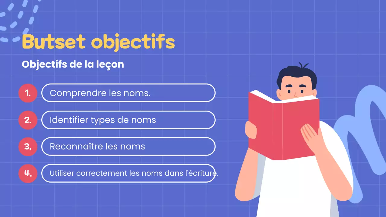 Présentation du cours de grammaire simple et de noms en bleu