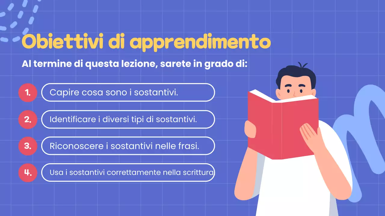 presentazione del corso di grammatica semplice e sostantivi blu