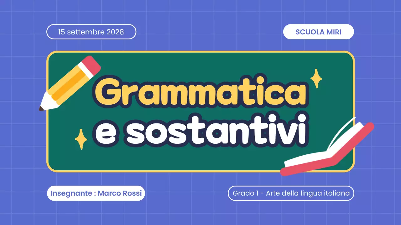 presentazione del corso di grammatica semplice e sostantivi blu