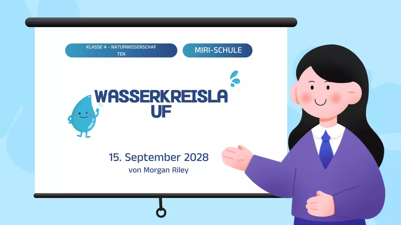 Blaue und weiße Illustration des Wasserkreislaufs - Präsentation der Unterrichtsmaterialien