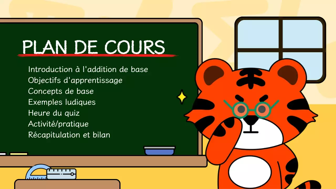 Illustration verte et jaune de la présentation du matériel de cours de mathématiques