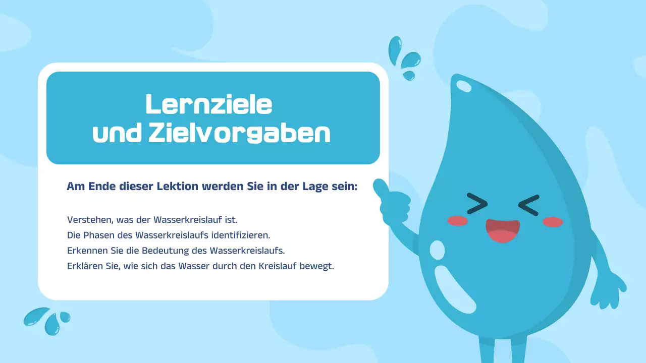 Blaue und weiße Illustration des Wasserkreislaufs - Präsentation der Unterrichtsmaterialien