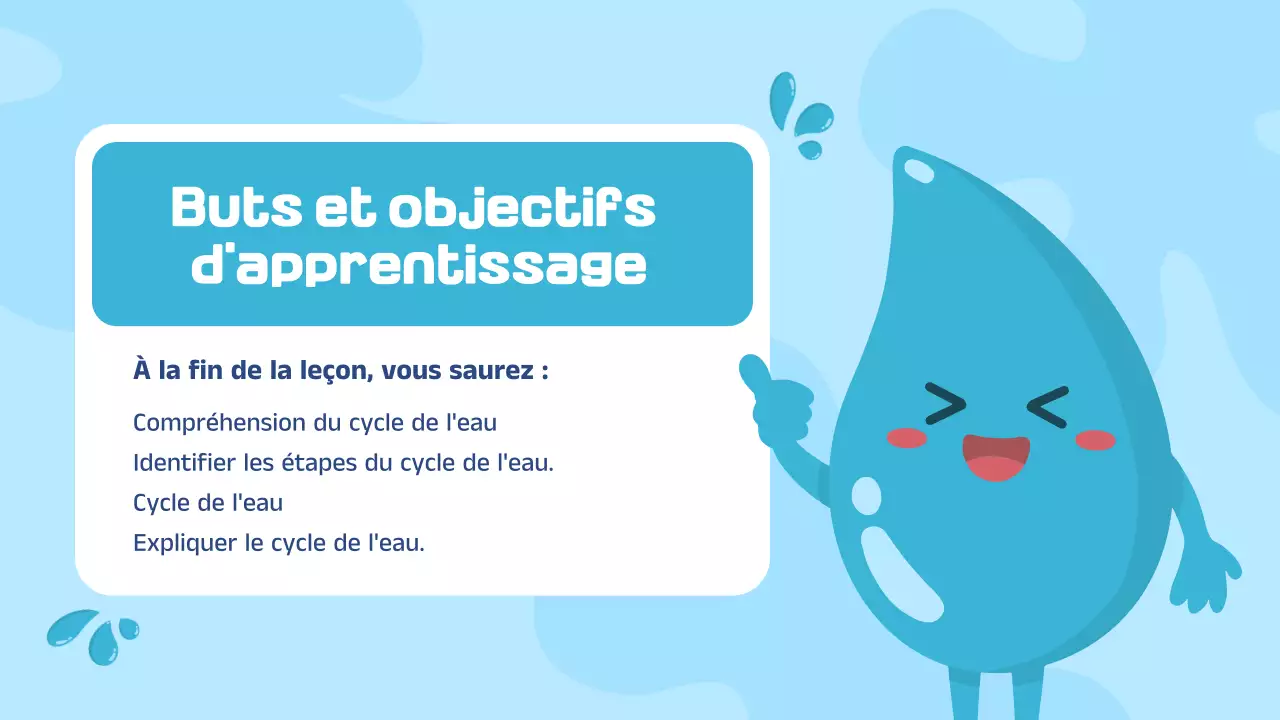 Illustration bleue et blanche du cycle de l'eau - Présentation du matériel pédagogique