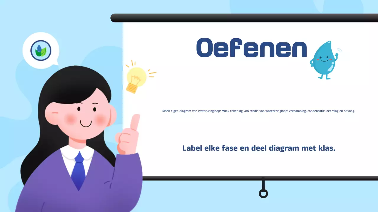 Presentatie lesmateriaal blauw-witte illustraties waterkringloop