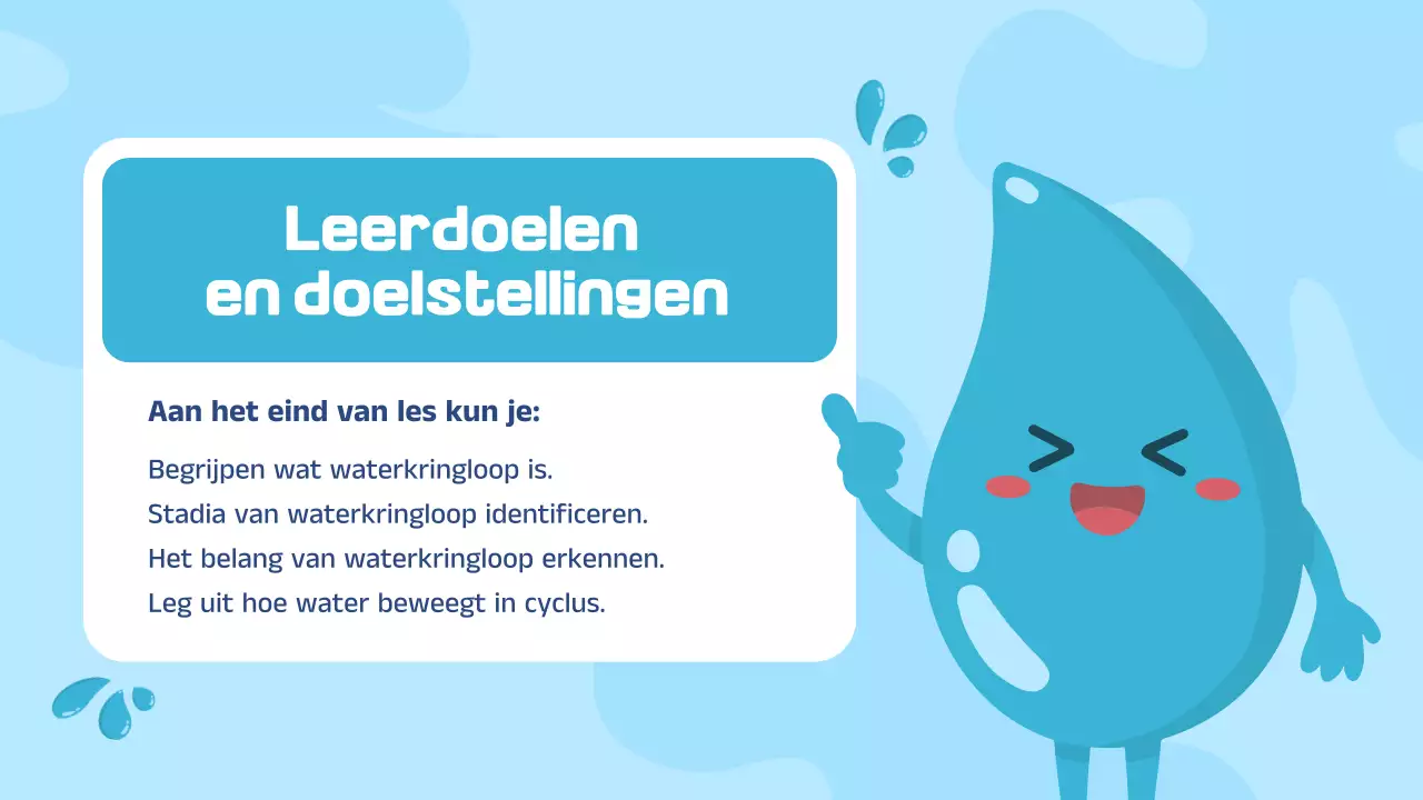 Presentatie lesmateriaal blauw-witte illustraties waterkringloop