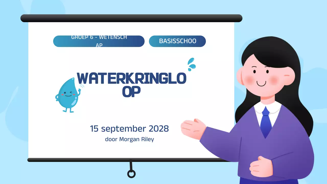 Presentatie lesmateriaal blauw-witte illustraties waterkringloop