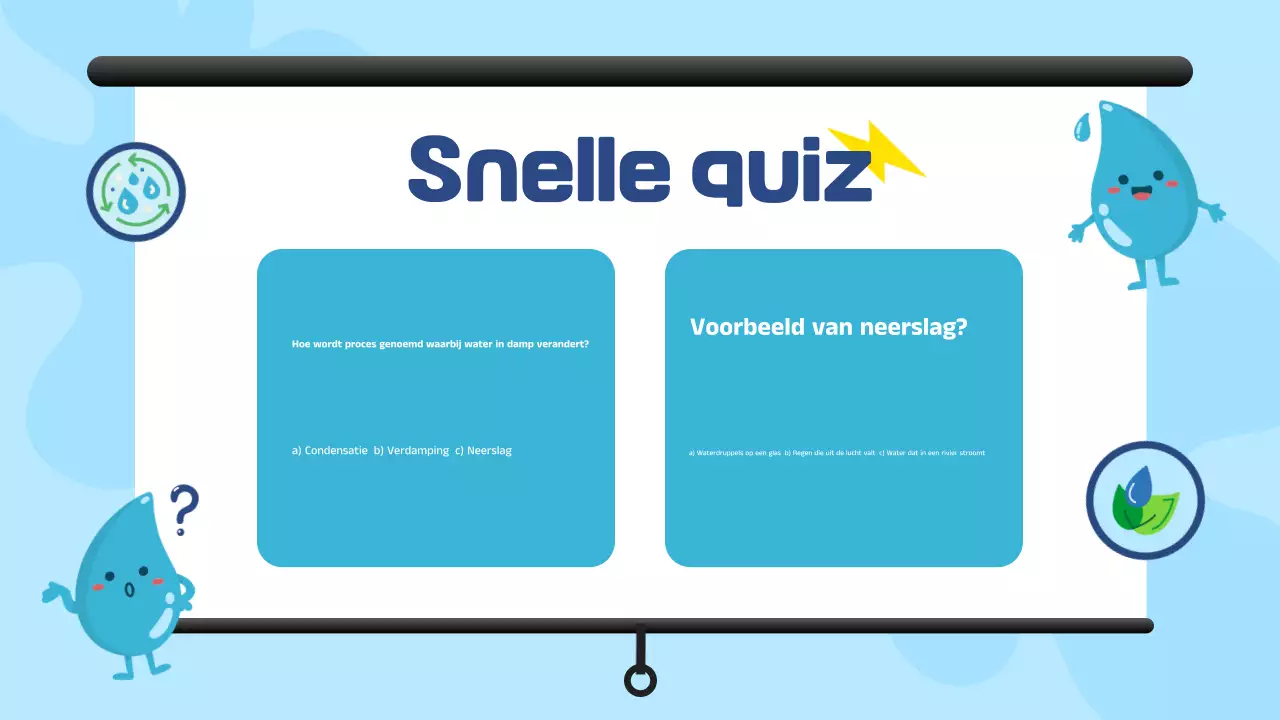 Presentatie lesmateriaal blauw-witte illustraties waterkringloop