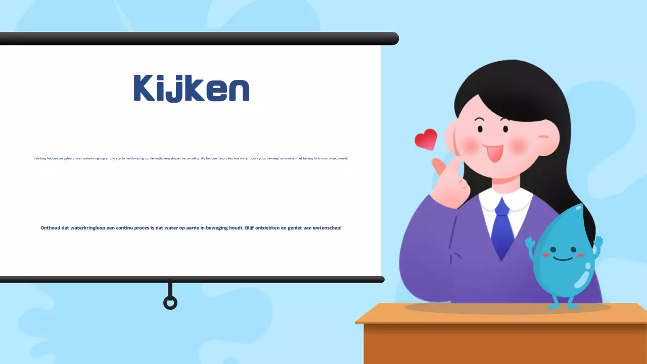 Presentatie lesmateriaal blauw-witte illustraties waterkringloop