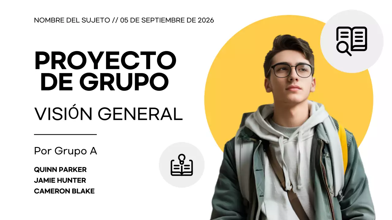 Blanco Amarillo Simple Moderno Presentación de Proyecto de Grupo