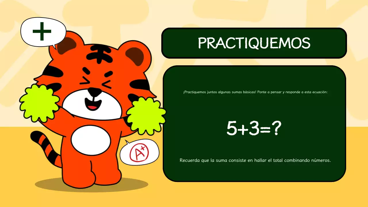 Presentación de materiales ilustrativos de la lección de matemáticas en verde y amarillo