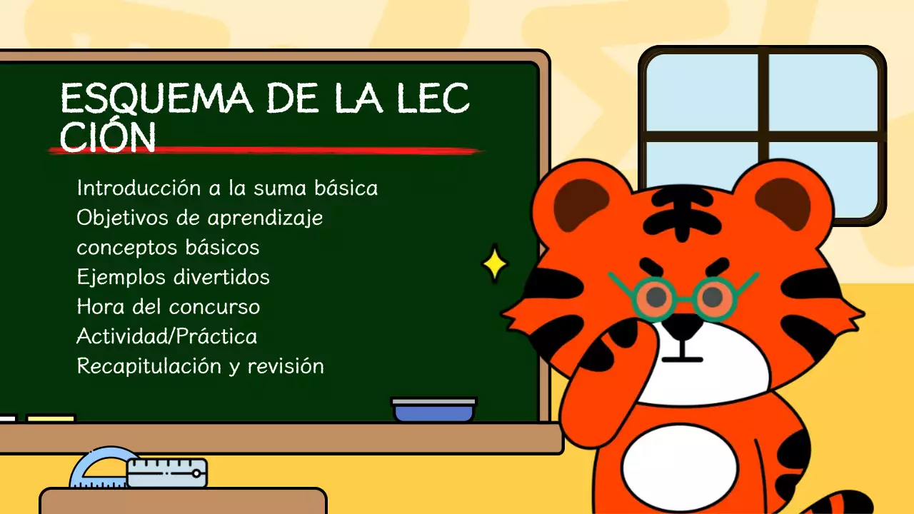 Presentación de materiales ilustrativos de la lección de matemáticas en verde y amarillo