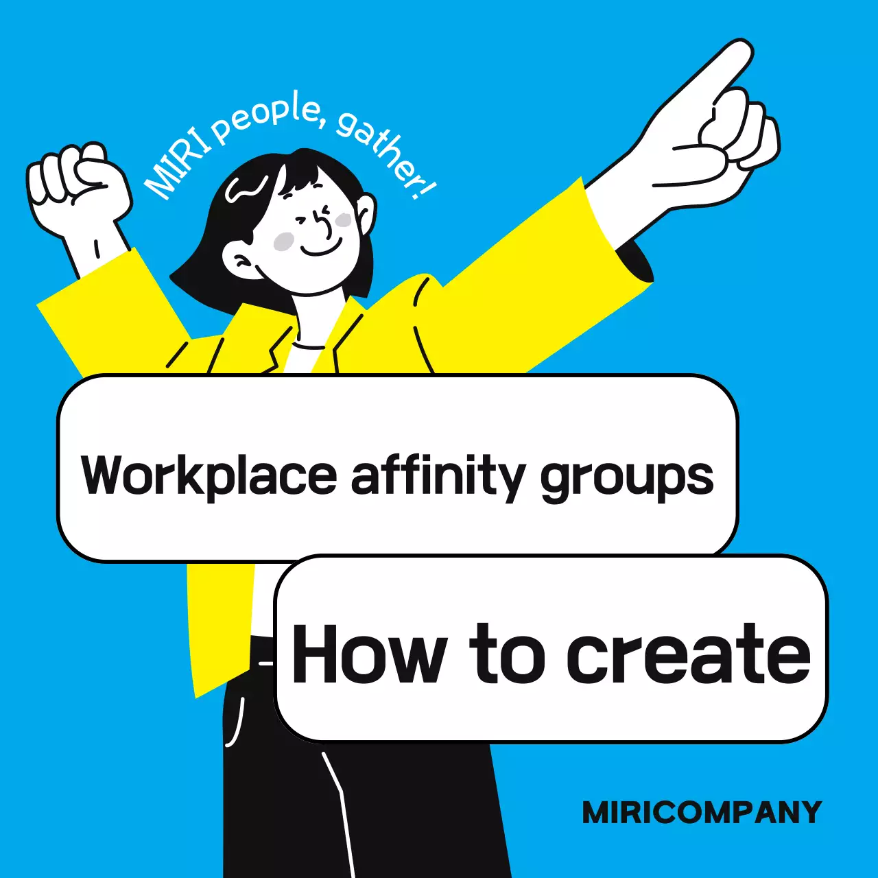 Um guia simples, azul claro e amarelo, para grupos de afinidade no local de trabalho