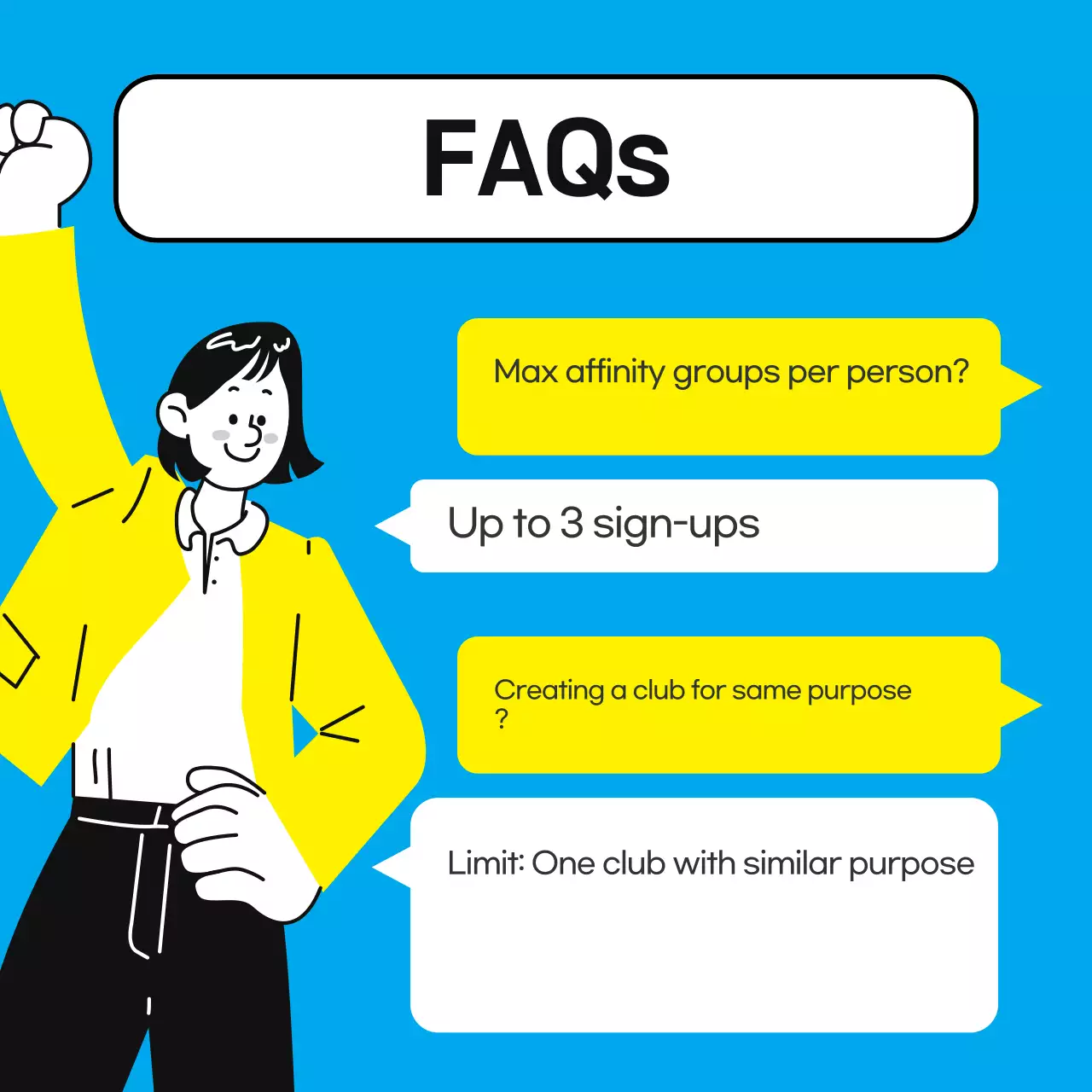 Um guia simples, azul claro e amarelo, para grupos de afinidade no local de trabalho