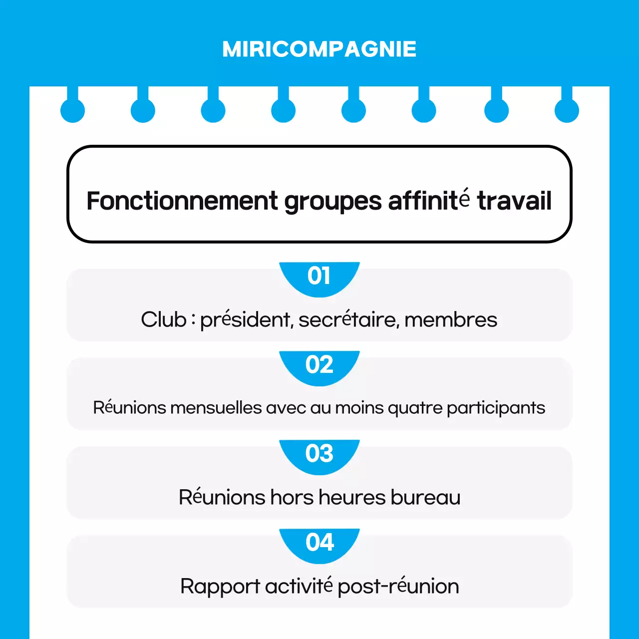 Un guide simple, bleu clair et jaune, pour les groupes d'affinité sur le lieu de travail