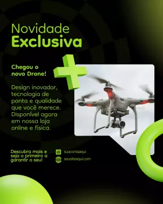 Publicação de anúncio de drone moderno e verde no Instagram
