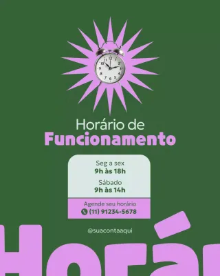 Postagem no Instagram sobre o horário comercial da Green Retro