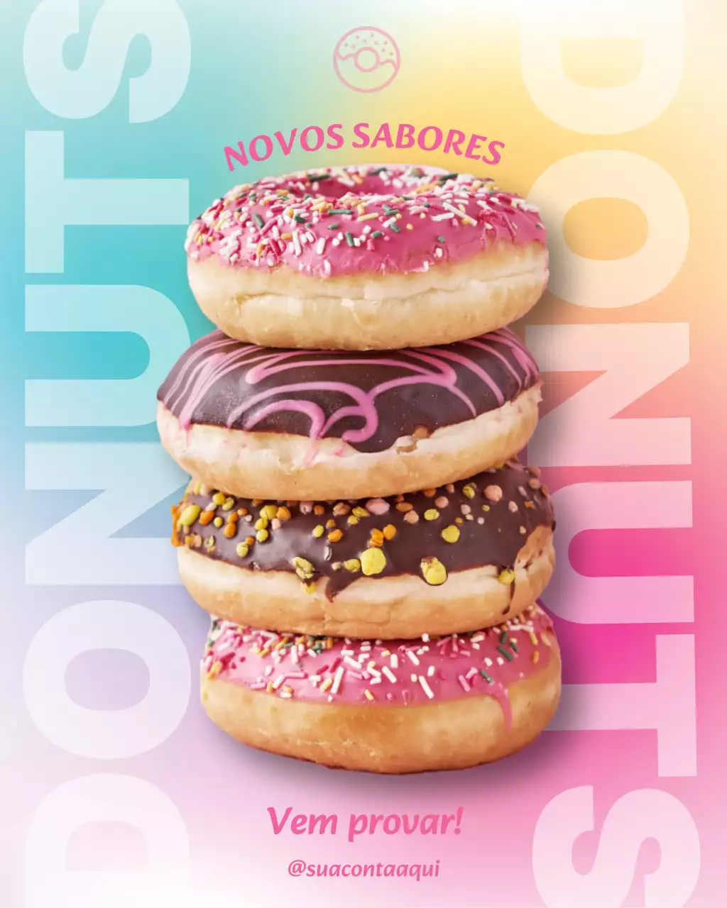 promoção de novos sabores de donuts da moda arco-íris