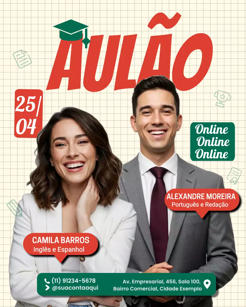 convite para curso de idioma moderno vermelho