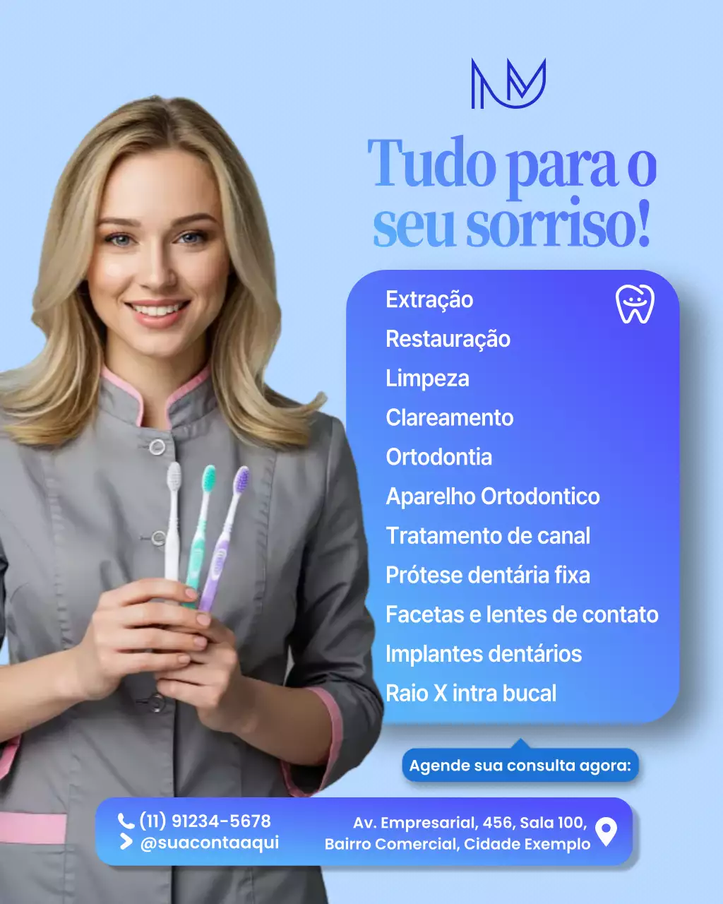 Publicação do Instagram sobre o Serviço Odontológico Moderno Azul