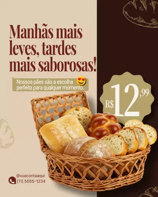Postagem de promoção de pão tradicional bege no Instagram
