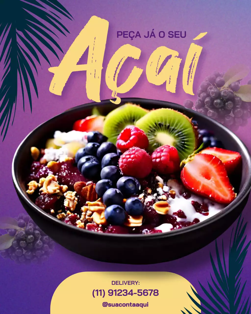 Publicidade em destaque do Açaí Tropical Roxo no Instagram
