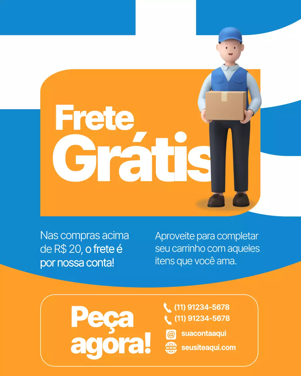 Postagem promocional de entrega moderna em azul e laranja no Instagram