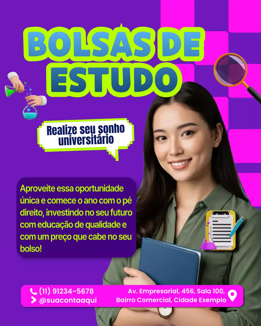 promoção de bolsa de estudos moderna roxa