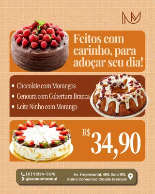 Postagem promocional de bolo tradicional bege no Instagram
