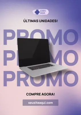Cartaz promocional de laptop moderno roxo