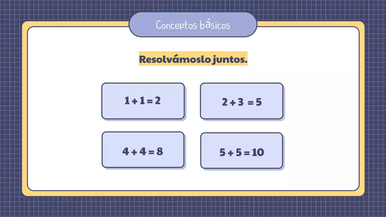 Presentación de una lección sencilla de matemáticas