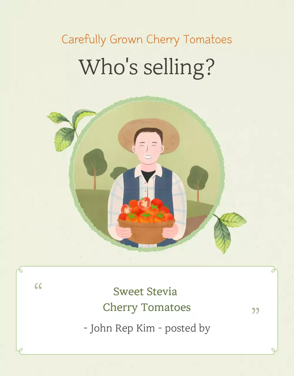 Promoção da venda de tomates-cereja simples em Marfim e Lótus