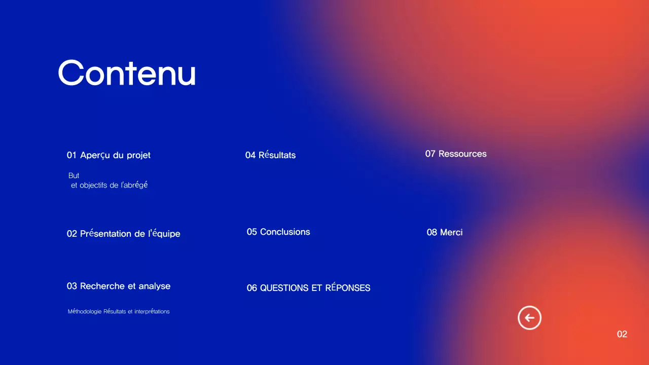 Présentation du projet de recherche sur les dégradés de bleu et d'orange