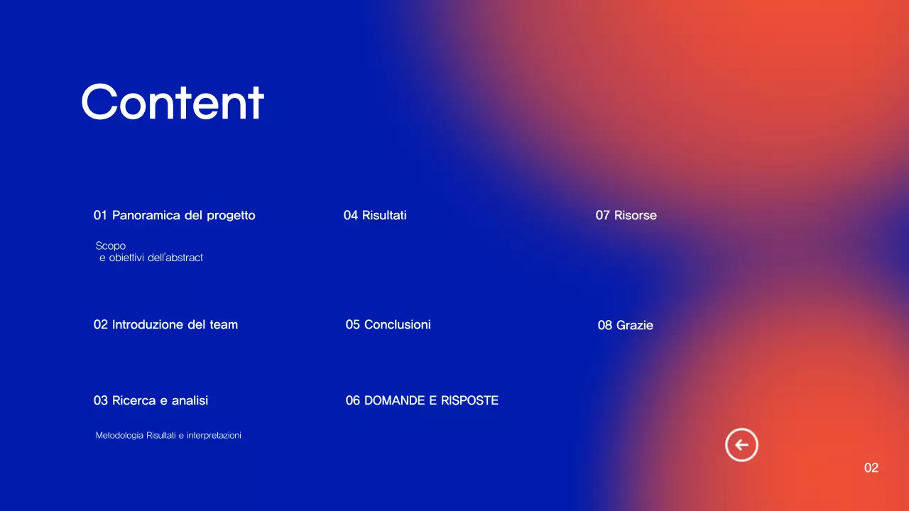 Presentazione del progetto di ricerca sul gradiente blu e arancione